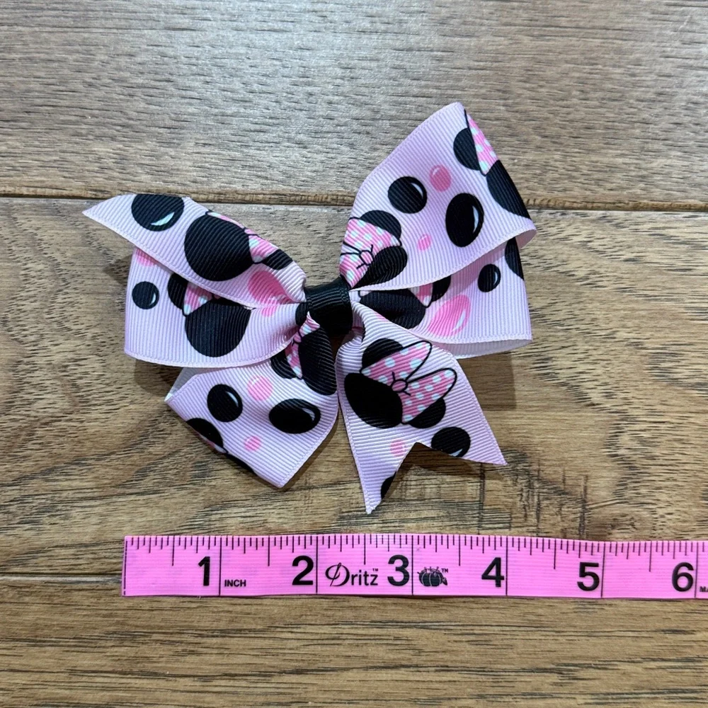 Girls Bow - Pink Black Minnie Mouse Hand-Made Hair Bow